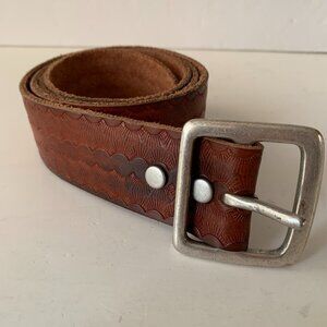 Vintage Lucky Brand Med Brown Unique 1.8” Wide Western Leather Belt Size 38